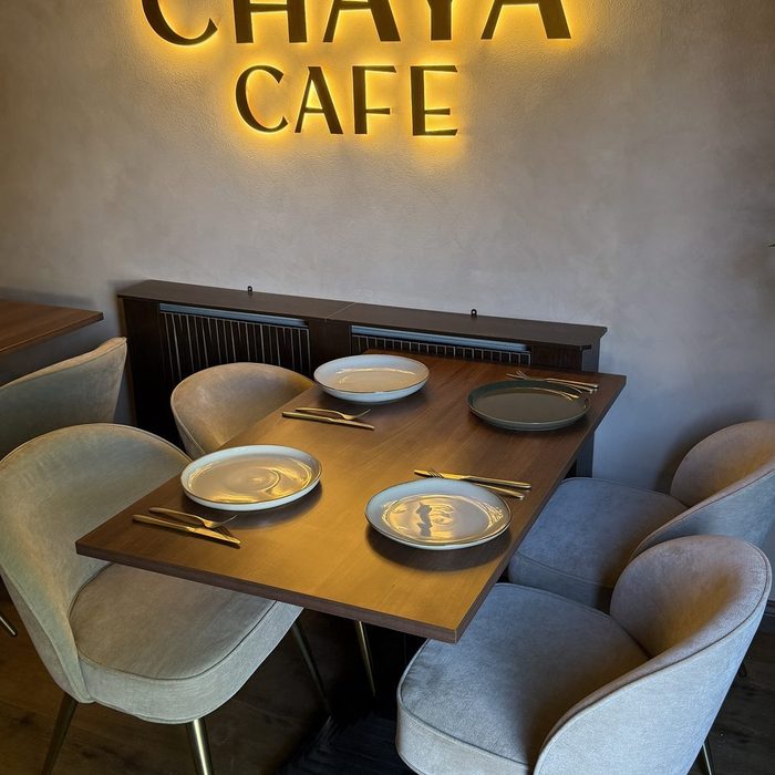 Table setting inside Chaya Cafe